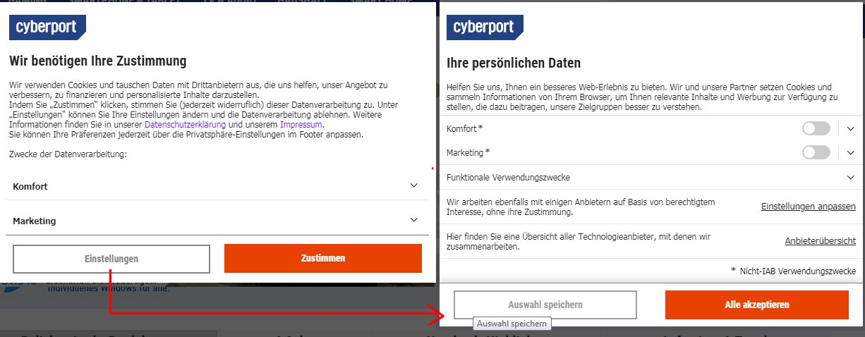 Cookies bei Cyberport