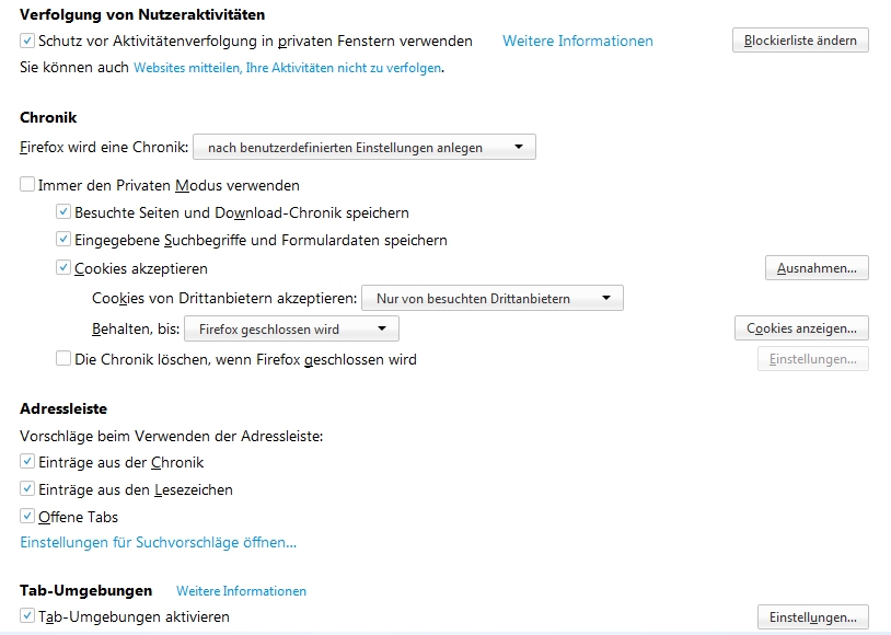 Privatsphäreneinstellung Firefox